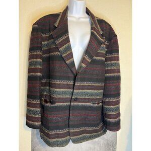 Vintage TFW Wool Blazer Jacket Womens Size L/XL USA Made Aztec Style Western y2k